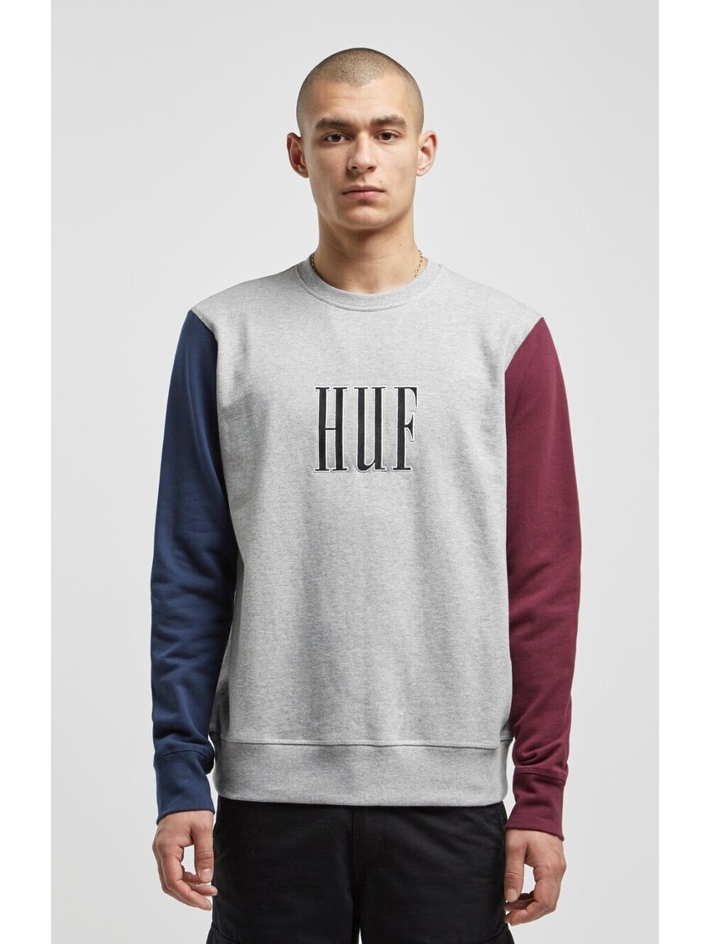 HUF Mens M Gray Crevasse Colorblock Sweatshirt Crew Neck Logo Cotton Pullover